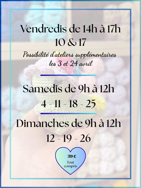 Planning des cours de crochet pour avril