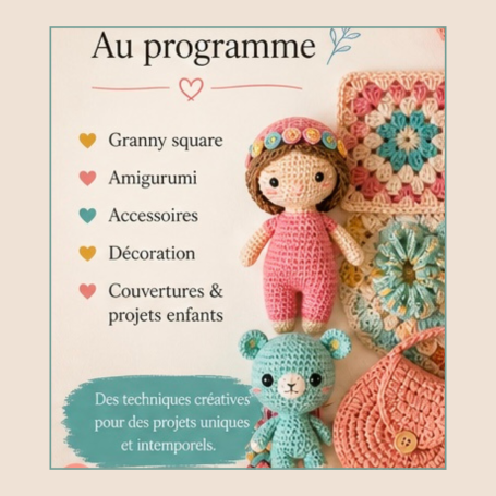 Atelier crochet projets granny square amigurumi accessoires