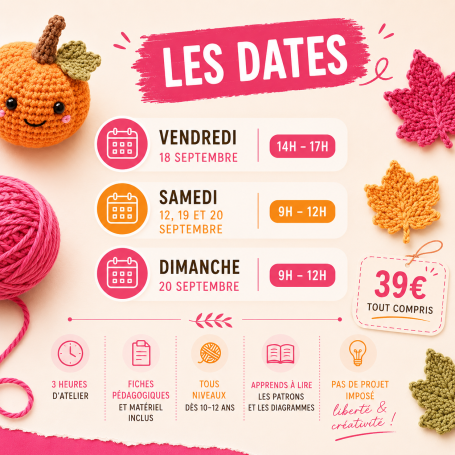 Dates ateliers crochet septembre – Toulon Dates des ateliers crochet septembre à Toulon